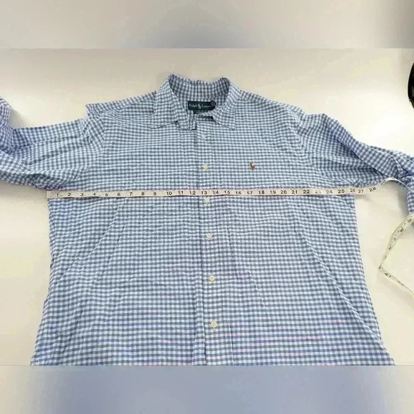 Ralph Lauren Blue Checked Long Sleeve Button Down Shirt Size Xl Classic Fit - Picture 4 of 12